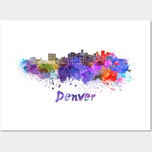 Denver skyline in watercolor Posters and Art